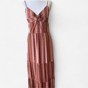 Red and White Tiered Buttoned Sundress Maxi